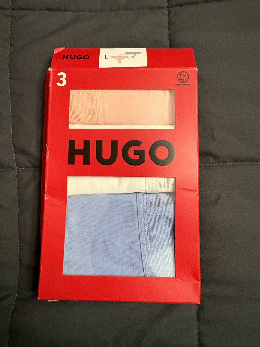 HUGO 3-Pack Cotton & Elastane Thong Panties - Size: Large - NIB